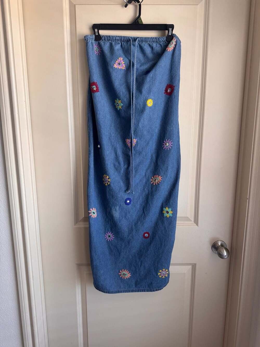 Zara Women Embroidered Denim Midi Skirt or Dress Size S